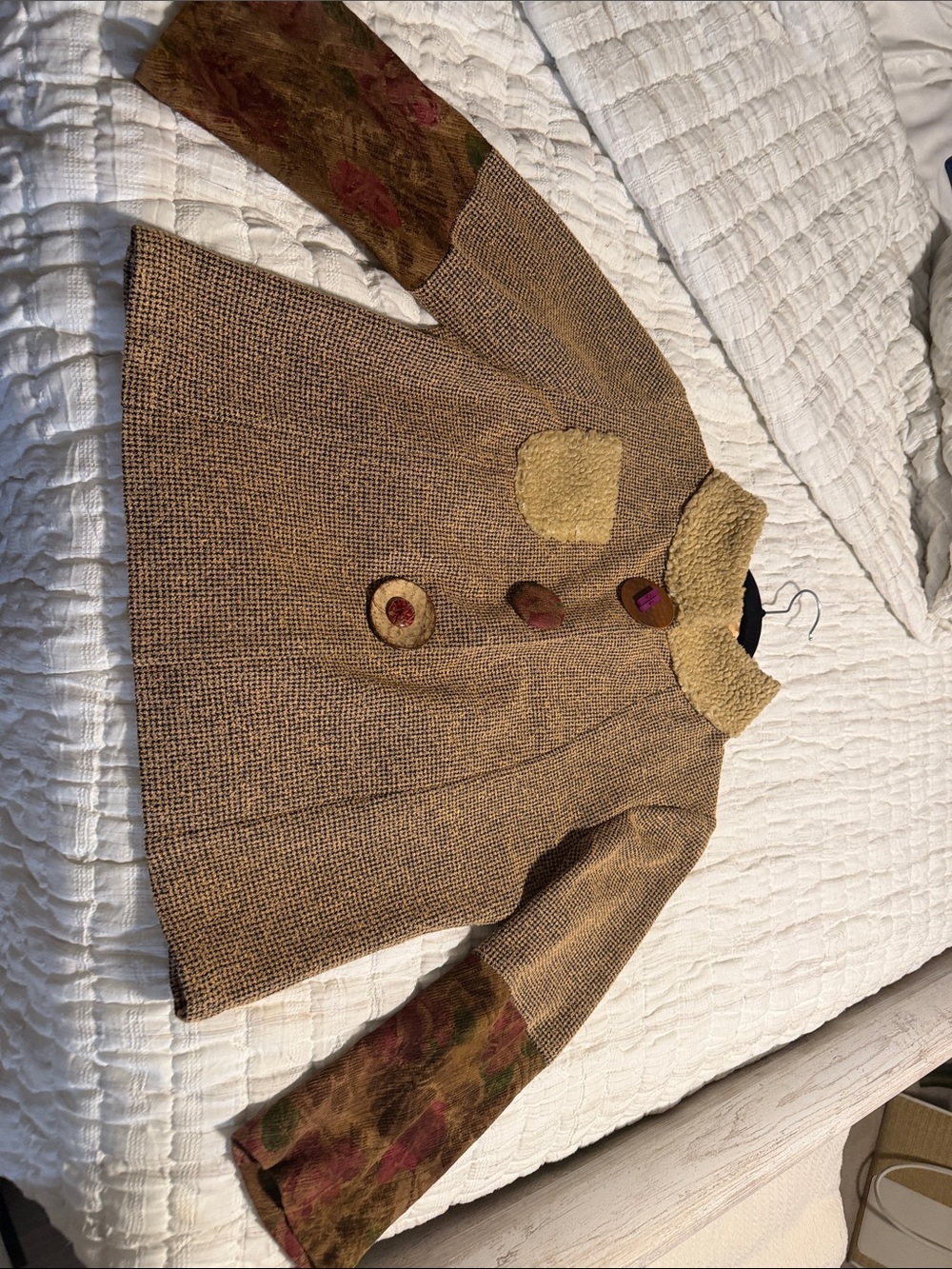 Girls' Brown Textured Coat with Sherpa Collar